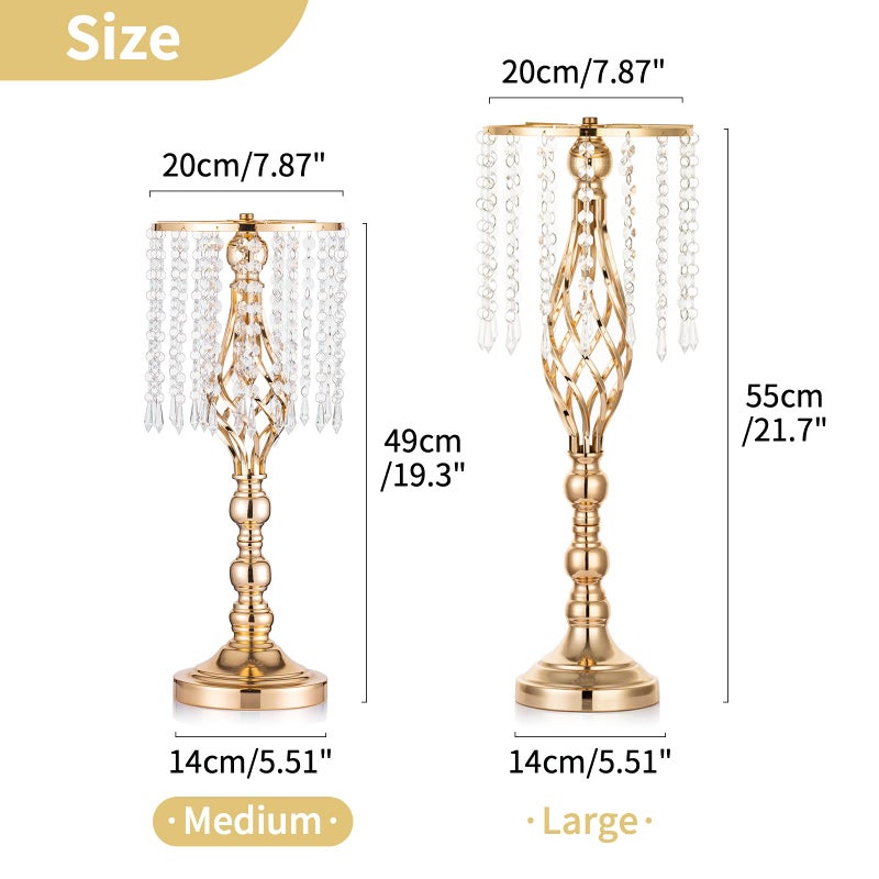 NUPTIO 2 Pcs 19.3 inches Gold Centerpieces Table Tall Crystal Flowers Stand Wedding Road Lead Flower Holders Crystal Chandelier Metal for Reception Tables Supplies - Image 5